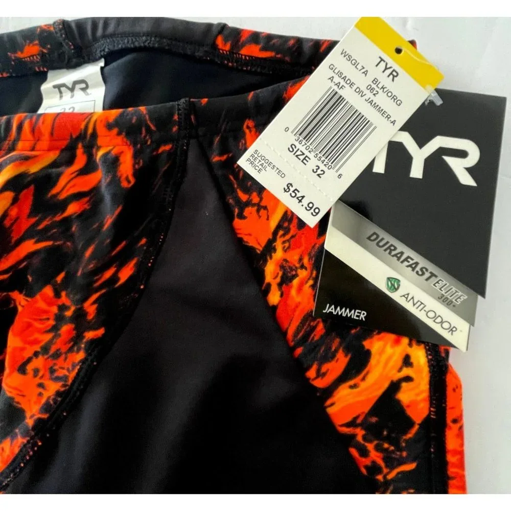 TYR Durafast Elite GLISADE Diverge Jammer Men Swim - Black Orange Size 32 - $55 - Picture 3 of 7